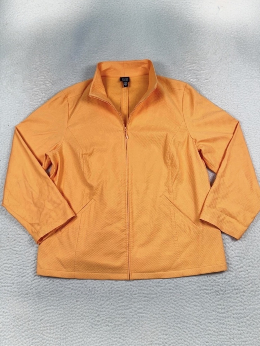 Eileen Fisher Orange Textured Full Zip Jacket, Mock Neck Pocket Size Medium